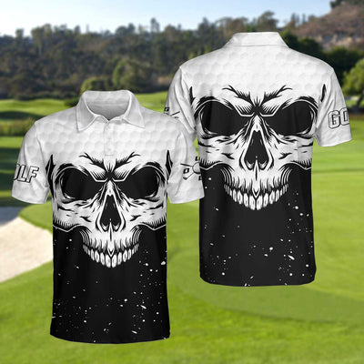Golf Skull Pattern Black And White Polo Shirt - Hyperfavor