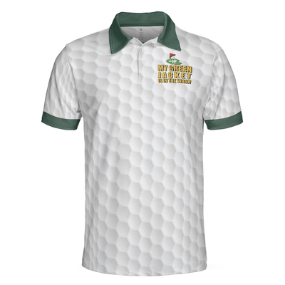 My Green Jacket Is In The Wash Polo Shirt, White Golf Pattern Forest Green American Flag Golf Shirt For Men - Hyperfavor
