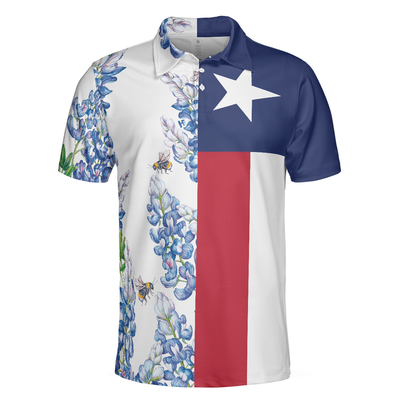 Texas Flag Bluebonnets Polo Shirt For Golf, Floral Texas Flag Polo Shirt, Texas Proud Shirt For Men - Hyperfavor