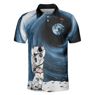 Astronaut Golfing Outer Space Black Golf Polo Shirt, Hole 404 Oops Polo Shirt, Best Golf Shirt For Men - Hyperfavor