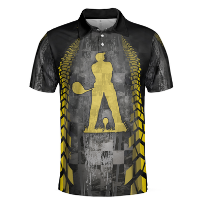 Golfer On Yellow Silhouette Polo Shirt, Checker Pattern Racing Polo Shirt, Best Golf Shirt For Men - Hyperfavor