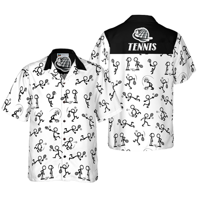 Stick Figures Tennis Black And White Hawaiian Shirt - Hyperfavor
