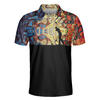 Golf Silhouette With Sky Wavy Abstract Seamless Pattern Polo Shirt, Black Golf Shirt For Men - Hyperfavor