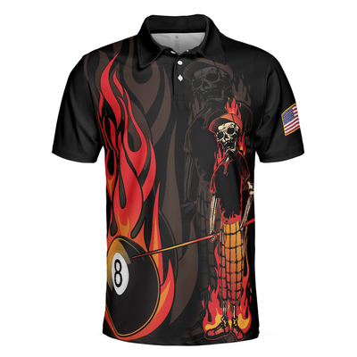 Mr Bones 8 Ball American Flag Billiards Skull Short Sleeve Polo Shirt, Cool Skeleton Billiards Shirt For Men - Hyperfavor