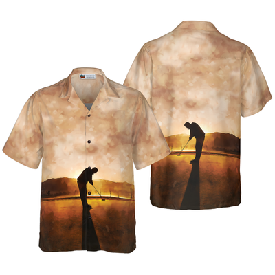 Playing Golf At Sunset Hawaiian Shirt - Hyperfavor