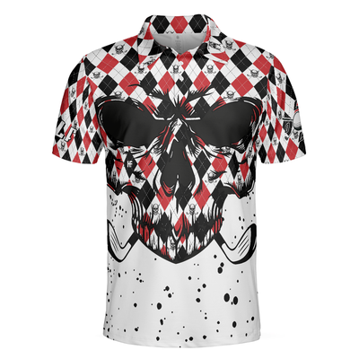 Golf Skull Red Black And White Pattern Polo Shirt, Argyle Pattern Polo Shirt, Best Golf Shirt For Men - Hyperfavor