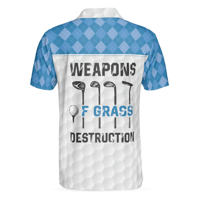 Weapons Of Grass Destruction Short Sleeve Polo Shirt, Golf Texture Blue Argyle Pattern Polo Shirt, Best Golf Shirt For Men - Hyperfavor
