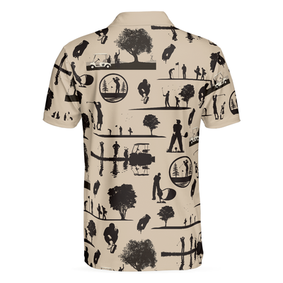 Beige Vintage Silhouette Golfers All Over Print Polo Shirt, Cream Polo Shirt, Best Golf Shirt For Men - Hyperfavor