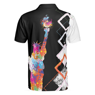 Let's Par Tee Colorful Lady Liberty Patriotic Golfer Polo Shirt, Black And White Argyle Pattern Golf Shirt For Men - Hyperfavor