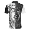 Jesus Christ Lion Contrast Art Christian Polo Shirt, Black And White Christian Shirt For Men - Hyperfavor