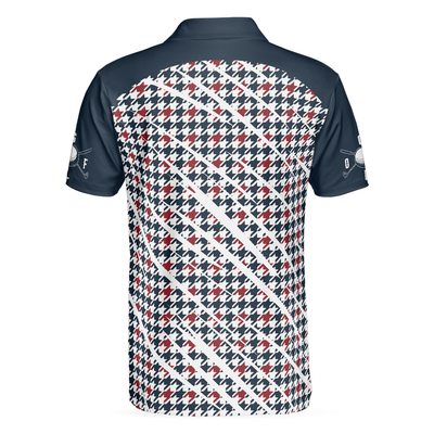 Trendy Red & Blue Houndstooth Pattern Golf Shirt, Your Hole Is My Goal Polo Shirt, Best Golf Shirt For Men - Hyperfavor