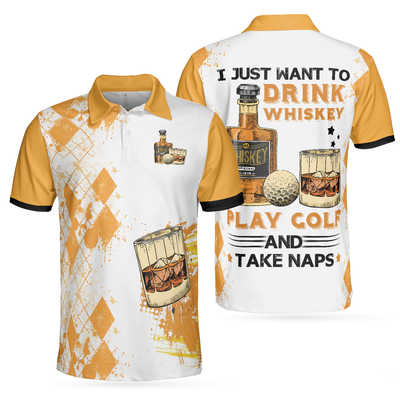 Golf Whisky And Take Naps Short Sleeve Polo Shirt, Argyle Pattern Wine Polo Shirt, Best Golf Shirt For Men - Hyperfavor