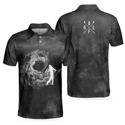 Golfer On Smoke Background Polo Shirt, Black Smoke Golfing Polo Shirt, Best Golf Shirt For Men - Hyperfavor