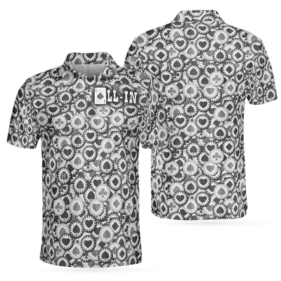 Poker All In Short Sleeve Polo Shirt, Black And White Poker Chip Pattern Polo Shirt, Best Poker Shirt For Men - Hyperfavor