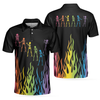 Skeleton Playing Golf Polo Shirt, Rainbow Pallette Fire Golfing Polo Shirt, Cool Golf Shirt For Men - Hyperfavor