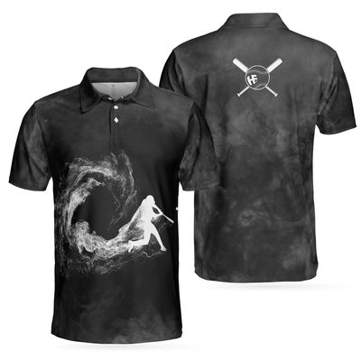 Baseball On Smoke Black Theme Polo Shirt, Smoke Baseball Striker Player Polo Shirt, Best Baseball Shirt For Men - Hyperfavor