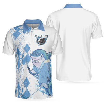 Jawsome Golfer Shark Short Sleeve Golf Polo Shirt, Argyle Pattern Polo Shirt, Best Golf Shirt For Men - Hyperfavor