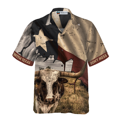 Texas State Map Pattern Flag Texas Hawaiian Shirt, Don't Mess With Texas Longhorns Shirt, Texas Shirt For Men - Hyperfavor