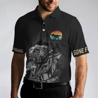 Fishsaurus Rex I'm Not Anti Social Polo Shirt, Gone Fishing Polo Shirt, Best Fishing Shirt For Men - Hyperfavor