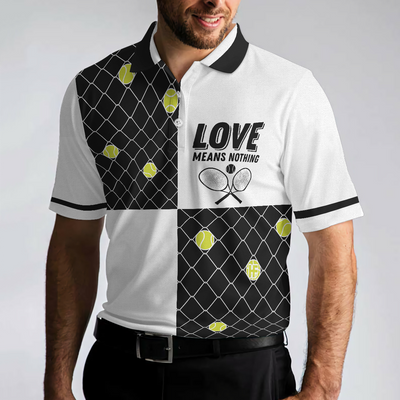 Love Means Nothing Tennis Polo Shirt, Tennis Ball Stuck In Steal Wire Fence Polo Shirt, Best Tennis Shirt For Men - Hyperfavor