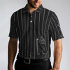 Black & White Single Line Continuous Golfer Shirt Polo Shirt, Vertical Lines Golfing Polo Shirt, Best Golf Shirt For Men - Hyperfavor