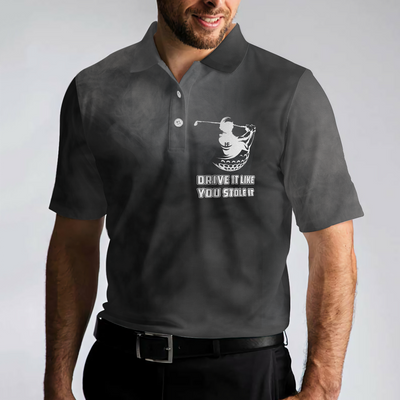 Swing Thoughts Short Sleeve Golf Polo Shirt, Black And Smoke Golfing Shirt, Funny Golf Shirt For Men - Hyperfavor