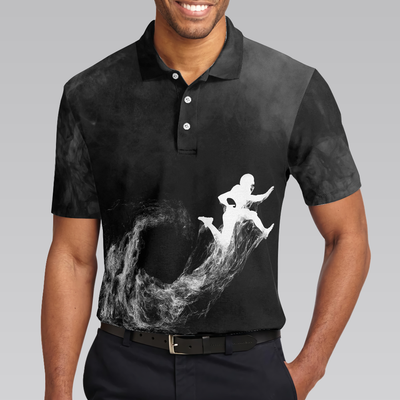 American Football On Smoke Black Theme Background Polo Shirt, Smoke Football Player Polo Shirt, Best Football Shirt For Men - Hyperfavor
