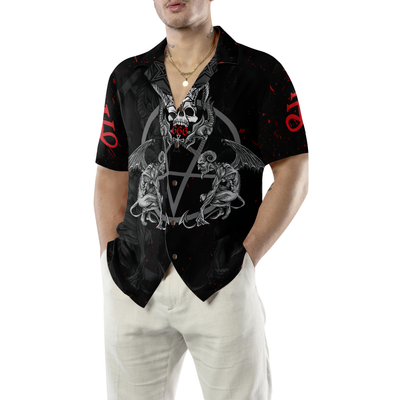 Demon With Skull Pentagram Satanic Goth Gothic Hawaiian Shirt - Hyperfavor
