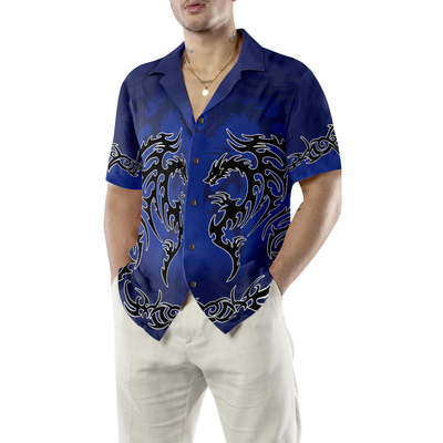 Blue Tribal Dragon Hawaiian Shirt - Hyperfavor