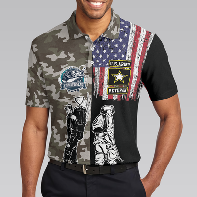 Veteran Fishing With American Flag Polo Shirt, Camouflage Veteran Fisher Sketching Polo Shirt, Patriotic Fishing Shirt For Men - Hyperfavor