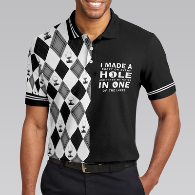I Made A Bogey On Every Hole Polo Shirt, Black And White Argyle Pattern Polo Shirt, Cool Golf Shirt For Men - Hyperfavor