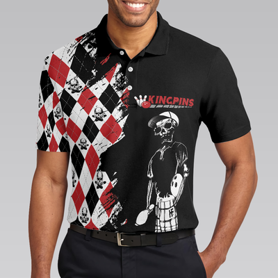 Bowling Red Black White Skull Pattern Short Sleeve Polo Shirt, Argyle Pattern Polo Shirt, Best Bowling Shirt For Men - Hyperfavor