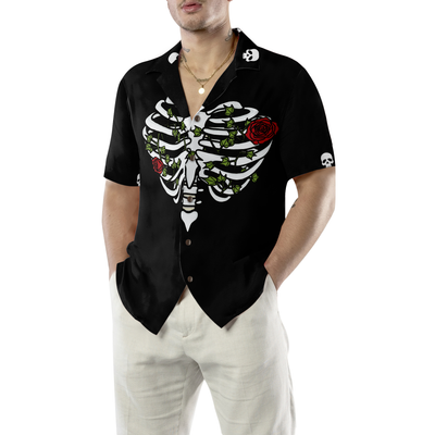 Rib Cage Heart Style With Rose Goth Hawaiian Shirt - Hyperfavor