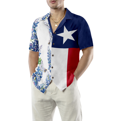 Royal Blue Bluebonnet Texas Hawaiian Shirt, Floral Texas Flag Shirt Vertical Version, Proud Texas Shirt For Men - Hyperfavor