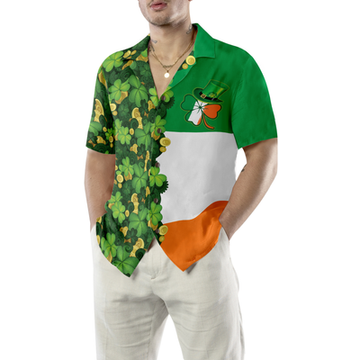 Gold Coins Shamrock Saint Patrick's Day Irish Ireland Flag Hawaiian Shirt - Hyperfavor