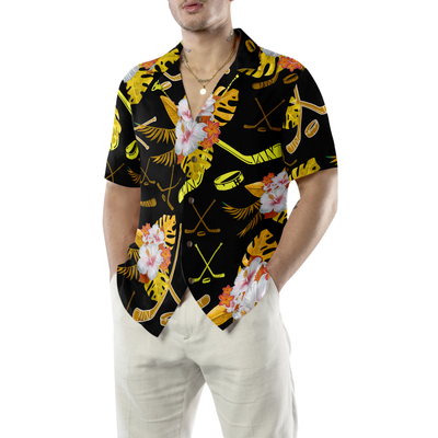 Hockey Tropical Black &amp; Yellow Hawaiian Shirt - Hyperfavor