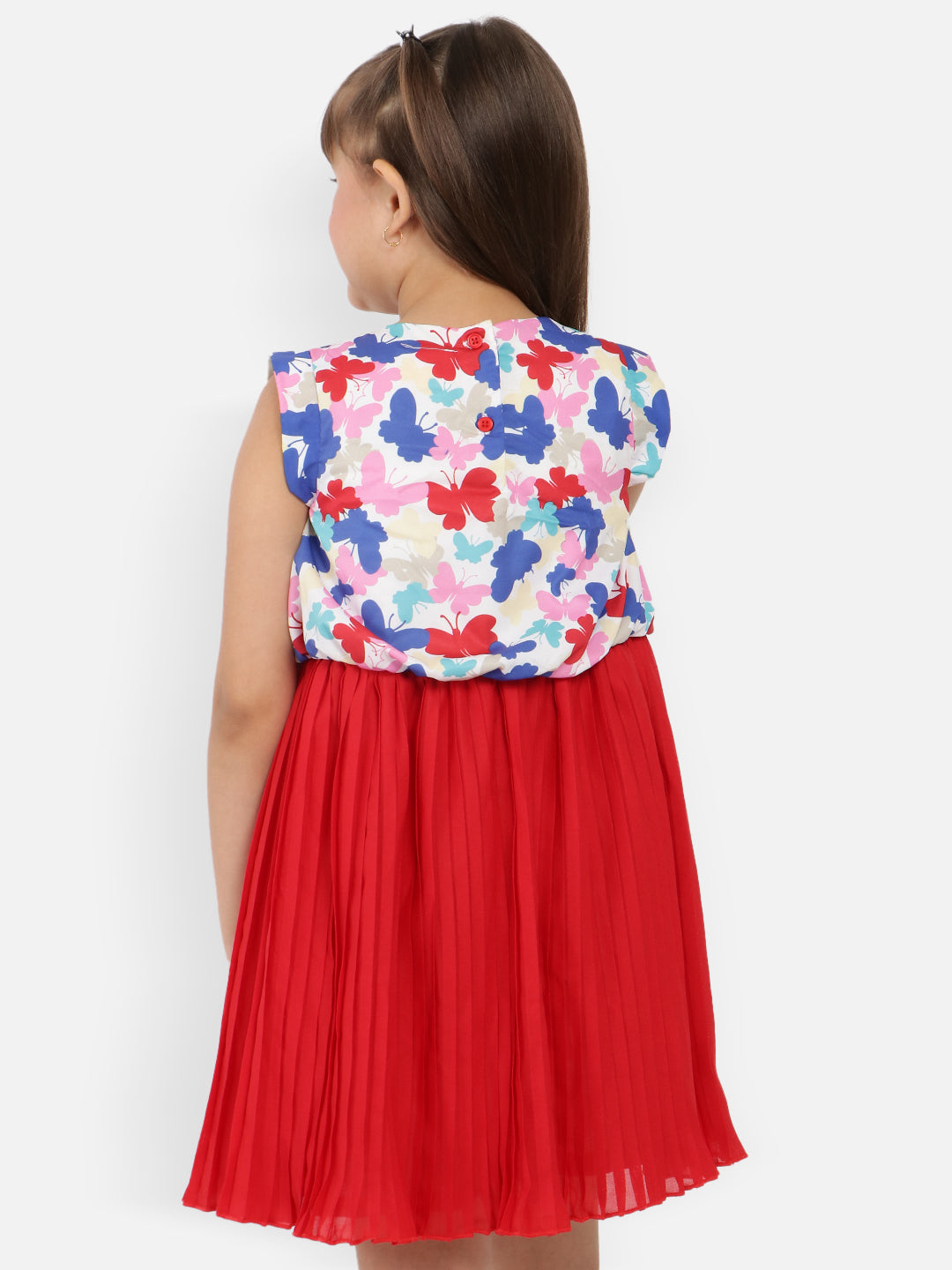 Nautinati Girls Floral Printed Gathered Or Pleated Fit Flare Dress