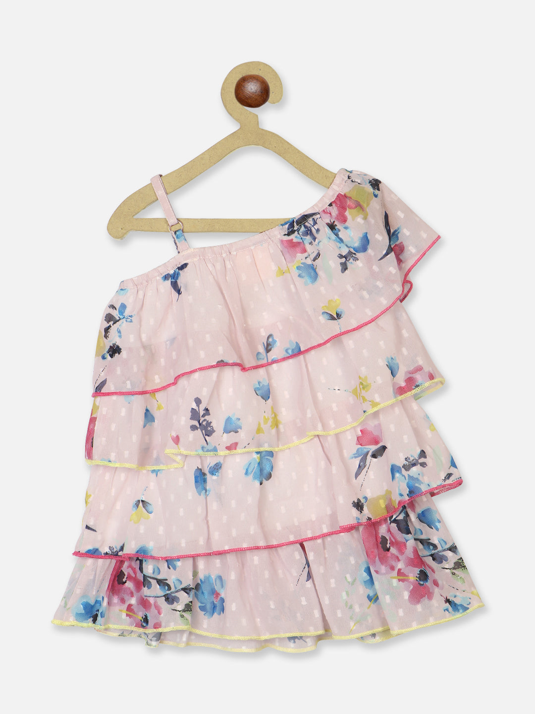 Nautinati Girls Floral Printed Shoulder Strap Layered A-Line Dress