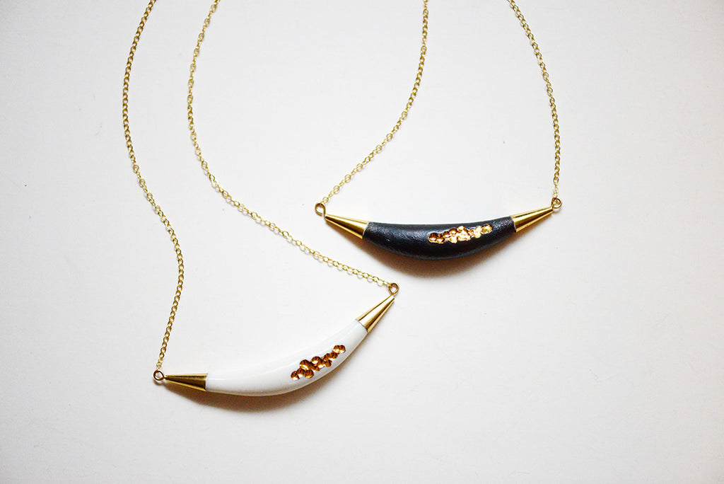 Carved Arc Necklace, porcelain jewelry, porcelain and stone, porcelain and gold jewelry