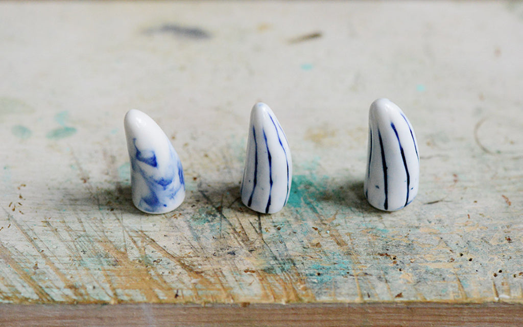 Shibori Porcelain Tusk Shapes for necklace - Porcelain and Stone jewelry