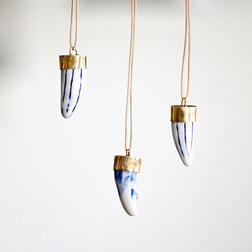 shibori porcelain tusk necklaces - porcelain jewelry - porcelain and stone jewelry