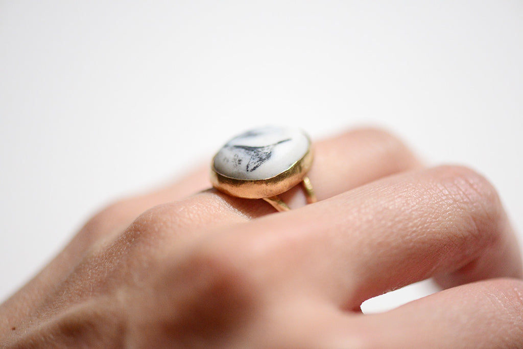porcelain ring, marbled ring, marbled porcelain, porcelain jewelry, porcelain and stone