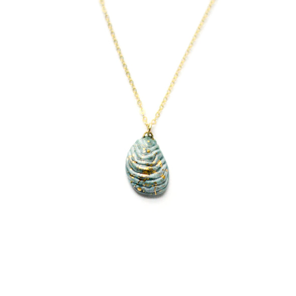 哈德森蓝色贝壳项链-牡蛎壳，贻贝贝壳珠宝