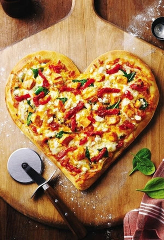 Heart shaped pizza Valentine's Day homemade pizza