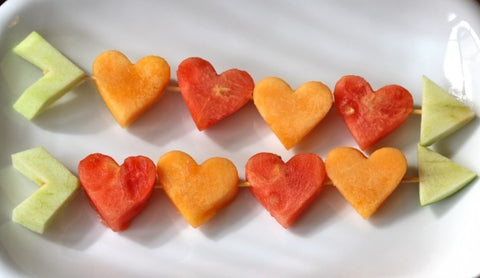 heart shaped fruit skewers Valentine's Day homemade dinner