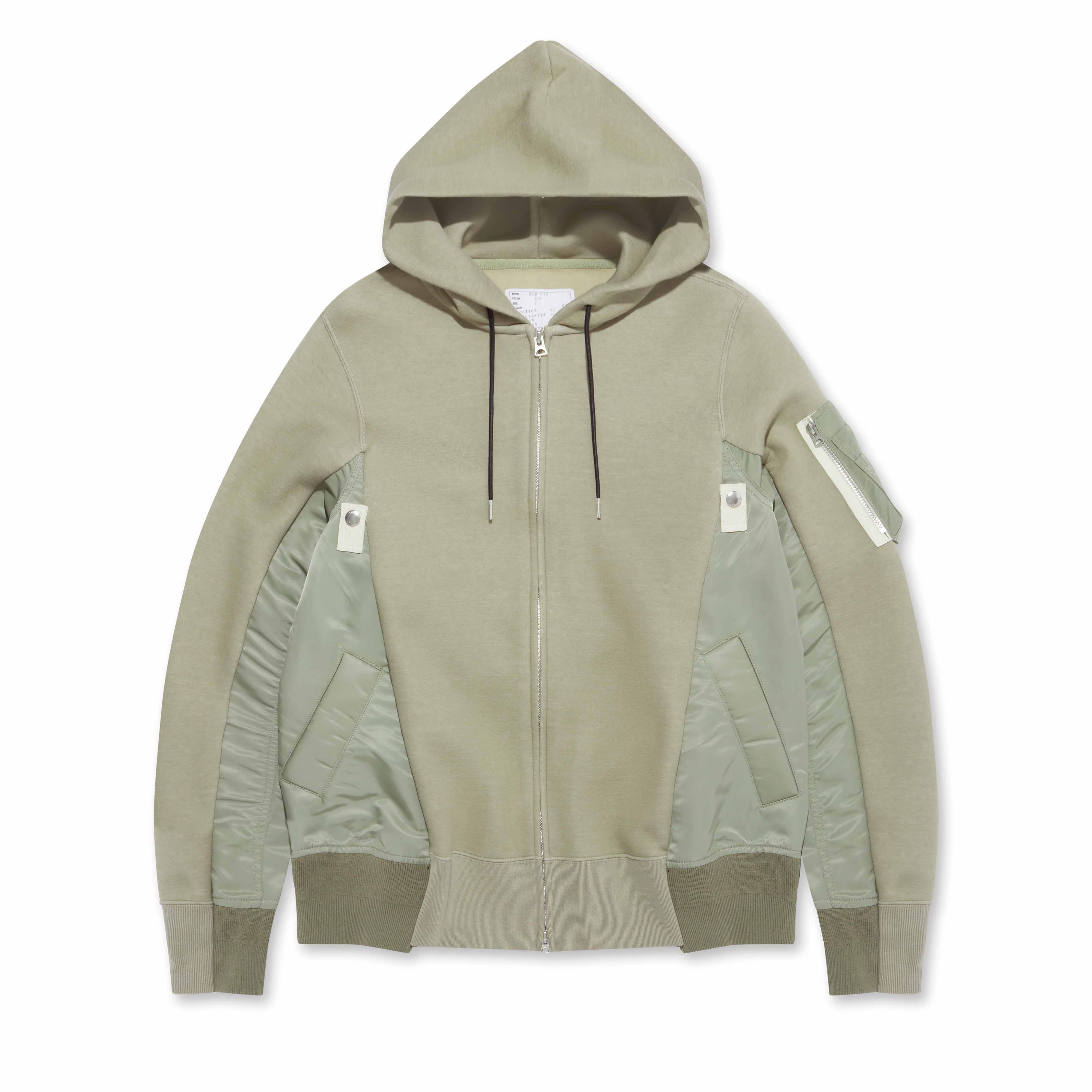 Sacai - Men’s Sponge Sweat MA-1 Zip Up Hoodie - (Light Khaki)