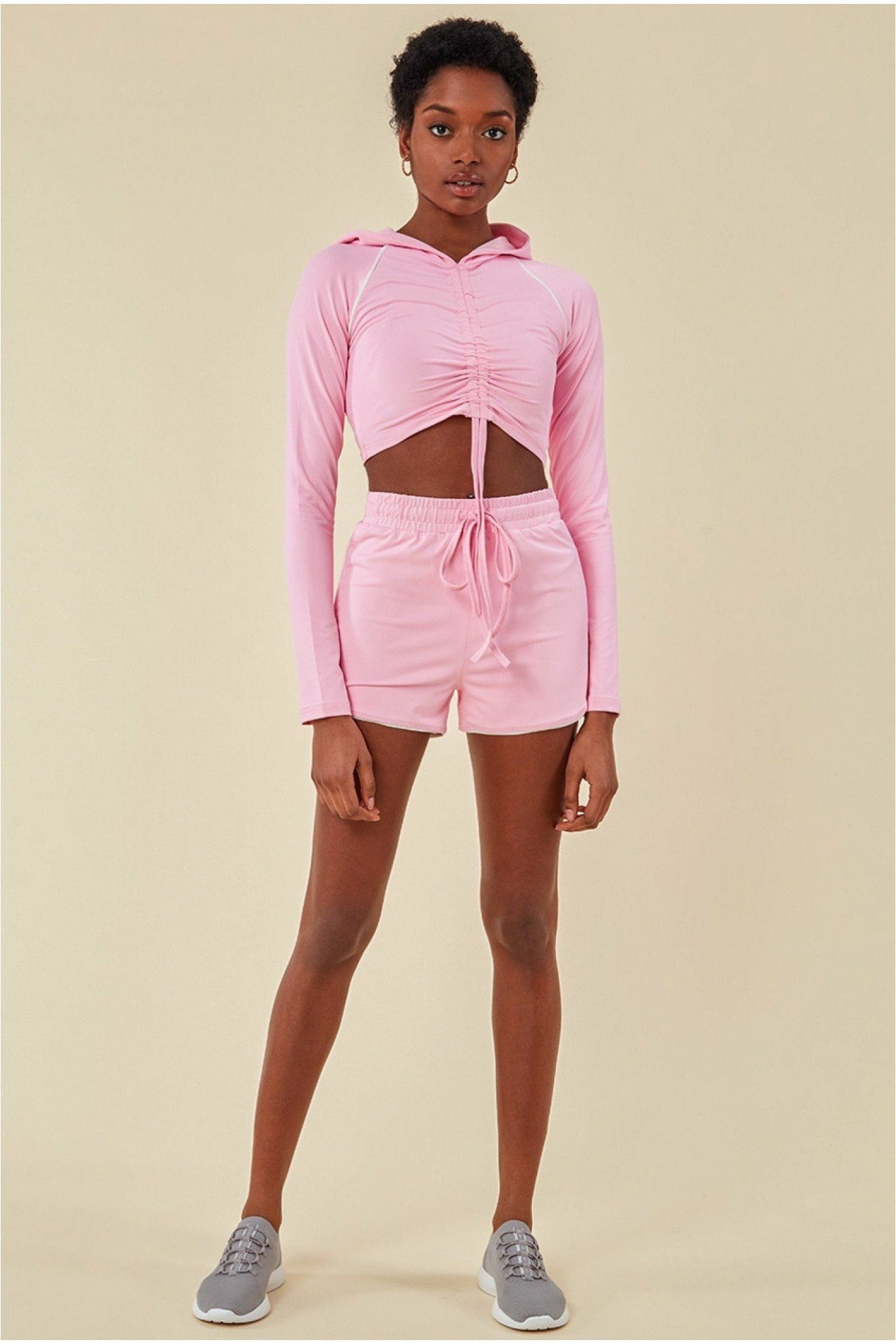 Cosmochic Jersey Short Set With Drawstring Top - Pink