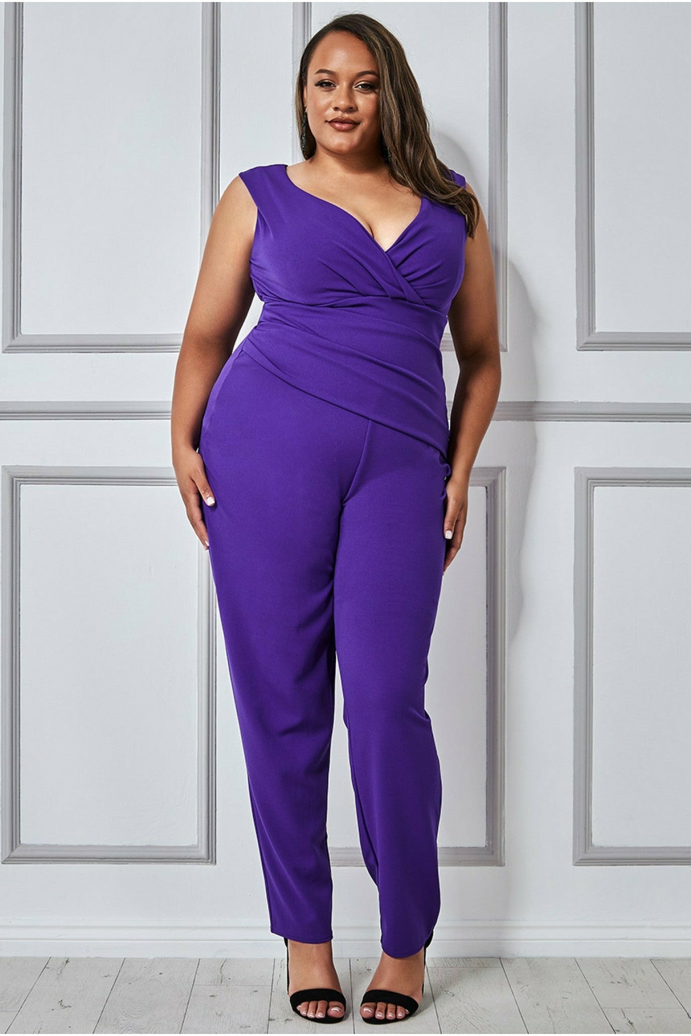 Goddiva Plus Bardot Scuba Jumpsuit - Purple