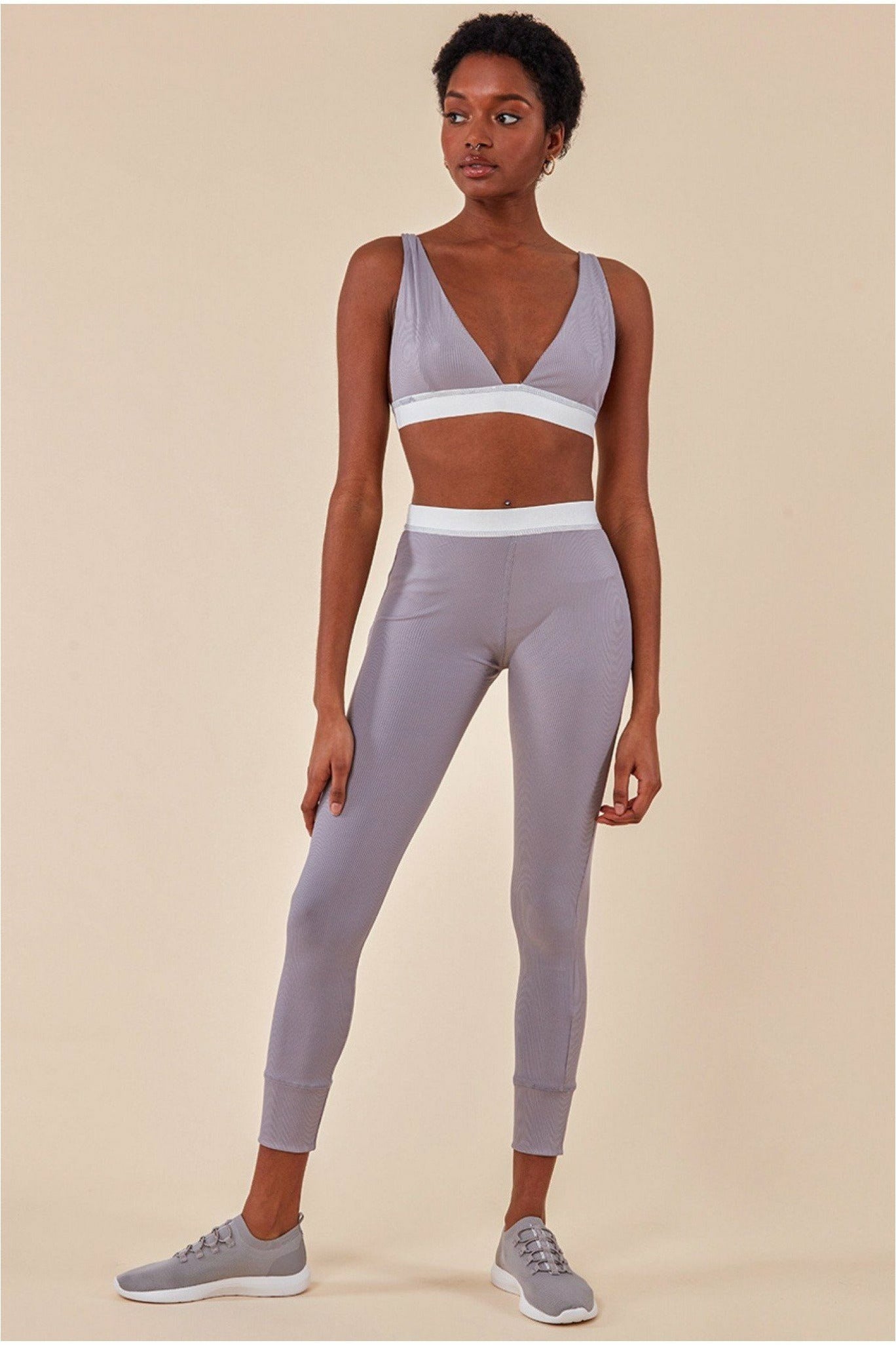 Cosmochic Bralette & Legging Workout Lounge Set - Light Grey