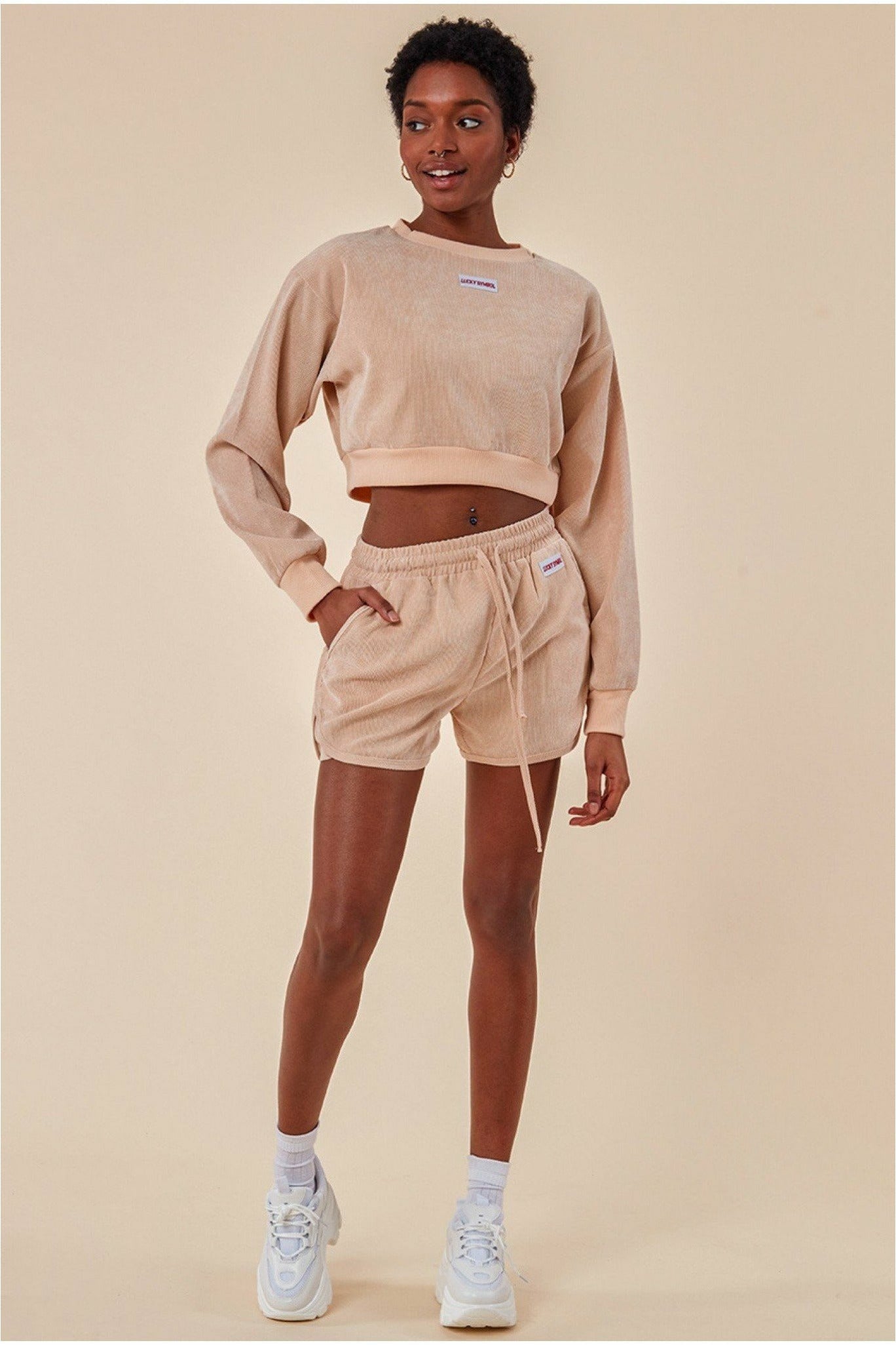 Cosmochic Oversized Cropped Jumper & Short Set - Beige